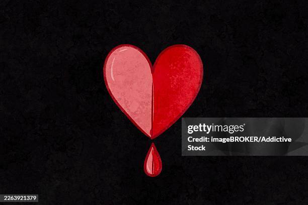 this illustration features a red heart with a drop falling from its base, set against a dark background the image symbolizes heart health and emotional connection - liquid foundation stock illustrations