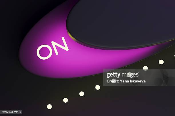 neon on off toggle in dark interface - toggle switch stock pictures, royalty-free photos & images