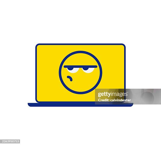 emoji on laptop screen - bored computer stock illustrations