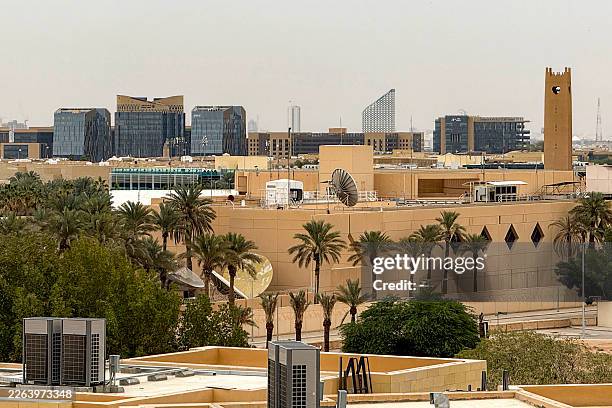 The US embassy headquarters in Riyadh is pictured on March 3 after it was hit by drone strikes earlier. Iran hit back at industrial and diplomatic...