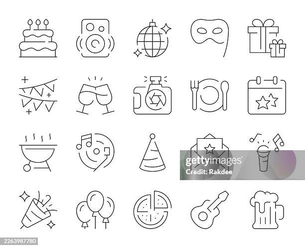 party - thin line icons - card deck stock illustrations