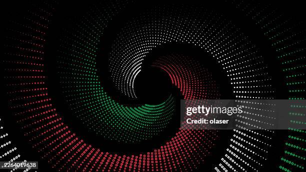swirling spiral pattern formed by red, green, and white dots on a black background with a sense of motion and depth. - italian flag stock illustrations