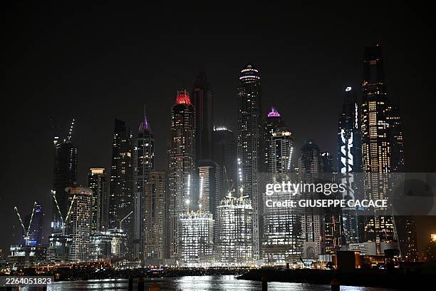 View of Dubai Marina in Dubai on March 3, 2026. In the first two days of the war in the Middle East, Iran launched nearly 400 missiles and around...