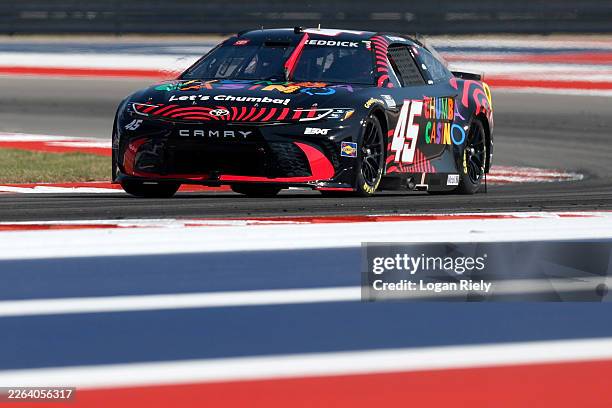 Tyler Reddick, driver of the Chumba Casino Toyota, drives during qualifying for the NASCAR Cup Series DuraMax Grand Prix Powered by RelaDyne at...