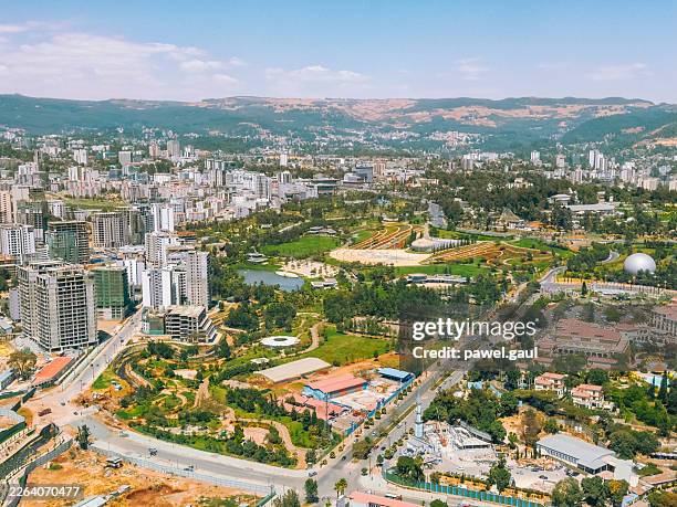 aerial view of addis ababa downtown , ethiopia - addis ababa stock pictures, royalty-free photos & images