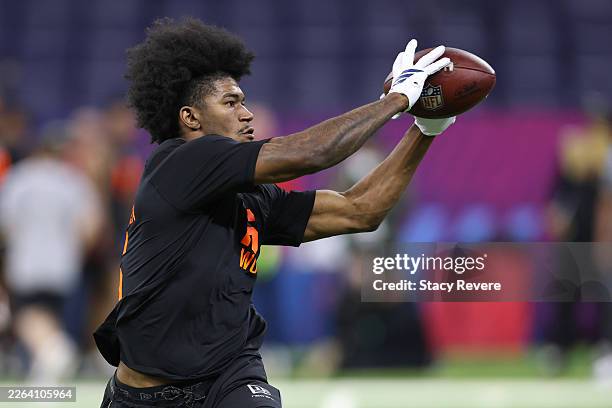 Concepcion of the Texas A&M Aggies participates in a drill during the 2026 NFL Scouting Combine at Lucas Oil Stadium on February 28, 2026 in...