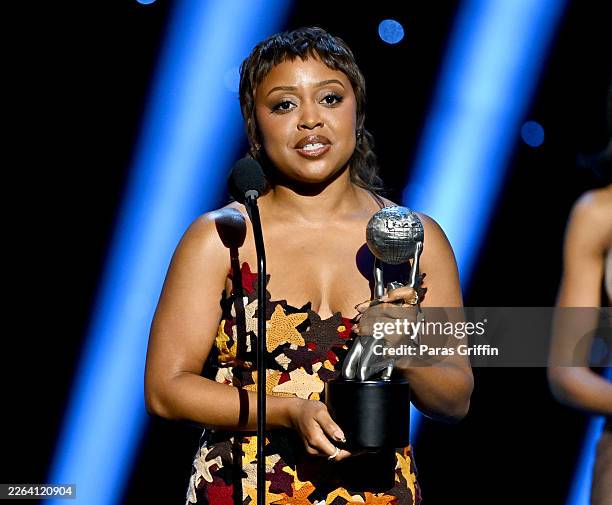 Quinta Brunson accepts the Outstanding Actress in a Comedy Series Award for "Abbott Elementary onstage during the 57th NAACP Image Awards at Pasadena...