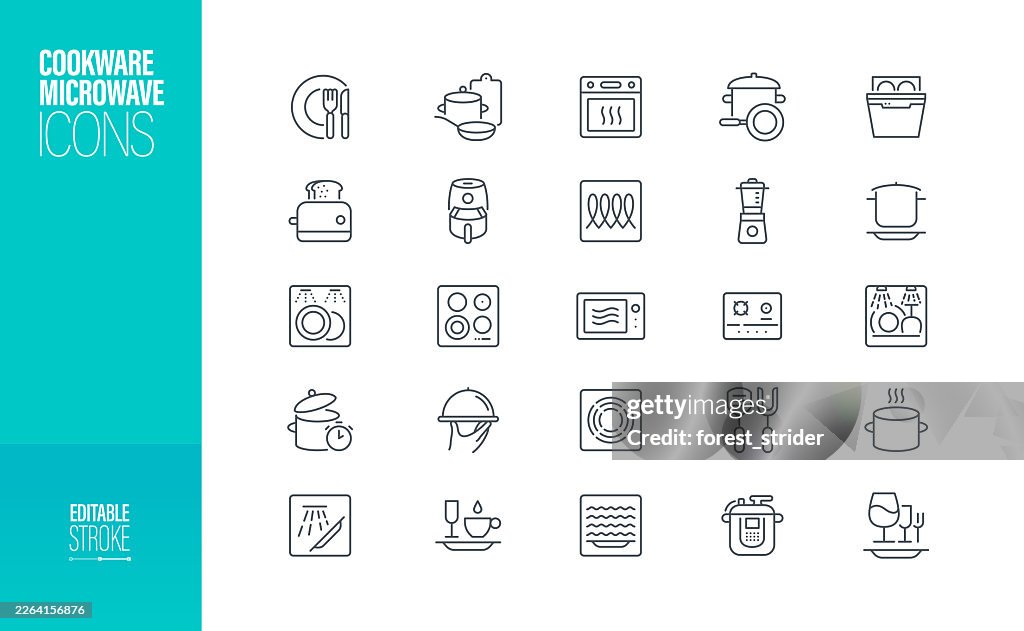 Cookware Microwave Icons Editable Stroke