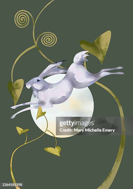 leaping hare through leaves - hare uk stock illustrations
