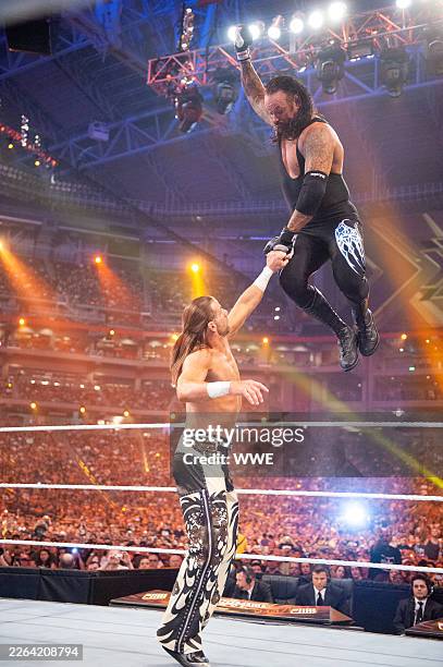 Undertaker in action against Shawn Michaels during WrestleMania XXVI at University of Phoenix Stadium on March 28, 2009 in Glendale, Arizona.
