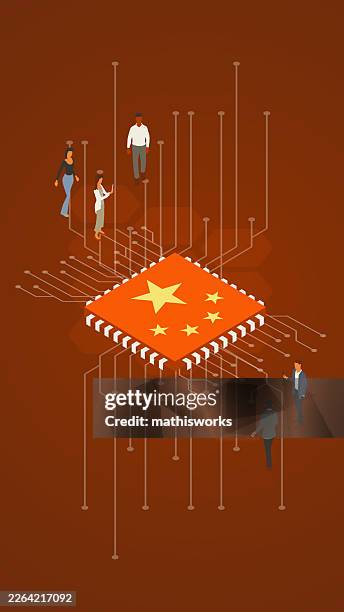 china and ai - machine learning isometric stock illustrations