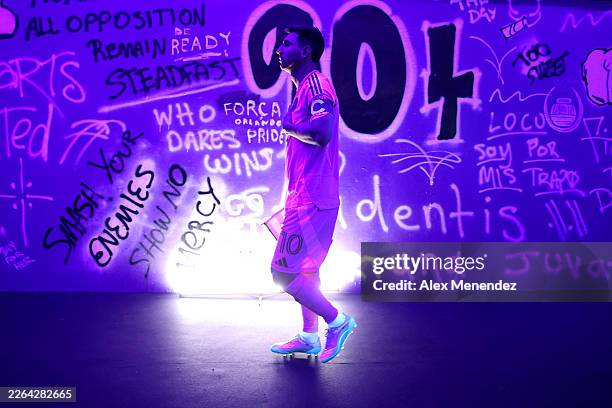 Lionel Messi of Inter Miami CF walks the tunnel prior to the MLS match between Orlando City SC and Inter Miami CF at Inter&Co Stadium on March 01,...