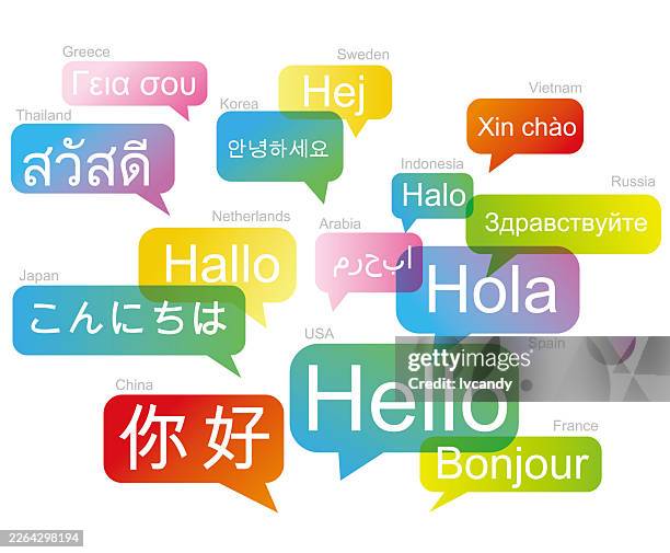 "hello" in various languages - hello different languages stock illustrations