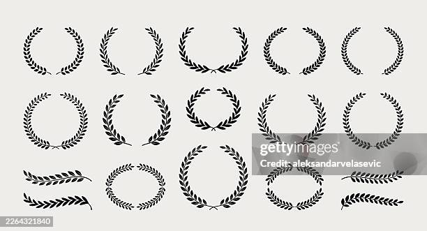 ilustraciones, imágenes clip art, dibujos animados e iconos de stock de iconos de corona de laurel - corona de laurel
