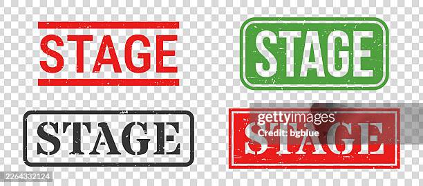 stage - rubber stamp set on blank background - grunge texture background postage stock illustrations