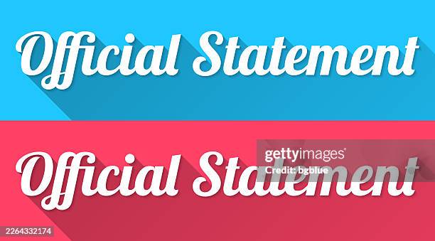 official statement - flat design with long shadow on blue and red background - press release stock illustrations