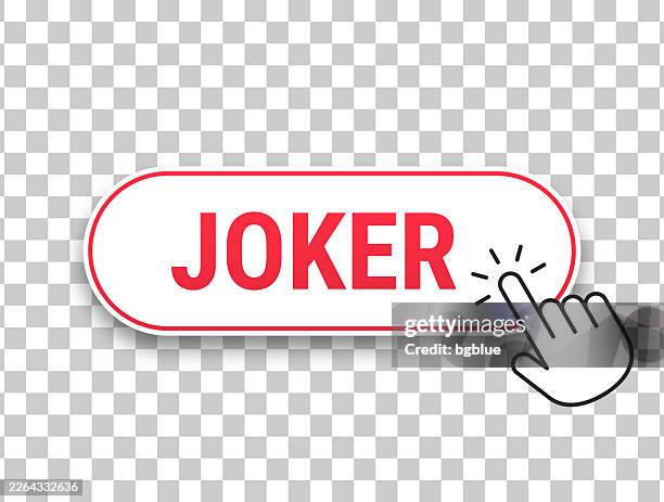 joker - 3d click web button with hand cursor on blank background - playing cards box stock illustrations