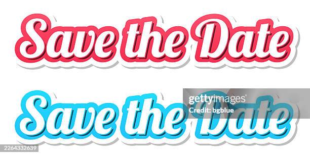 save the date - 3d text in red and blue on white background - save the date template stock illustrations