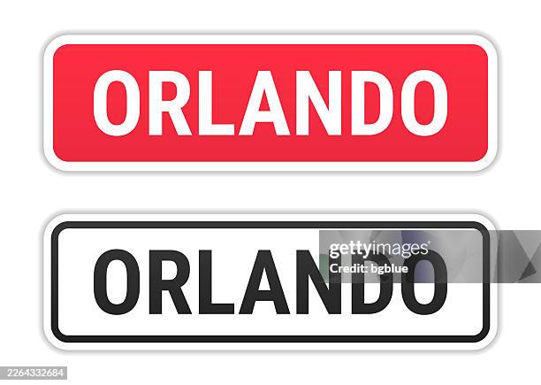 orlando - red and black labels on white background - orange county stock illustrations