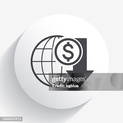 Dollar rate decrease. Icon on circle button with long shadow Dollar rate decrease. Icon on circle button with long shadow