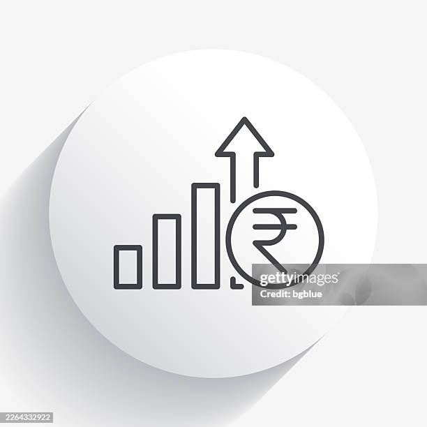 indian rupee rate increase. icon on circle button with long shadow - rupee stock illustrations