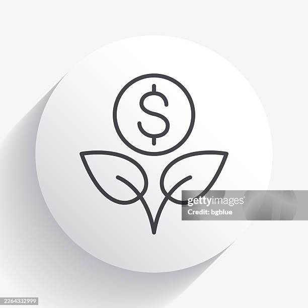 growing dollar. icon on circle button with long shadow - dividend yield stock illustrations
