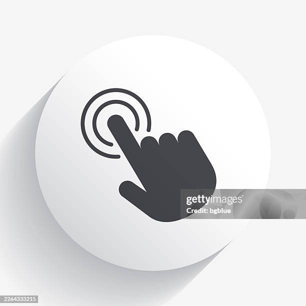 hand touch - click. icon on circle button with long shadow - 3d location pointer stock illustrations