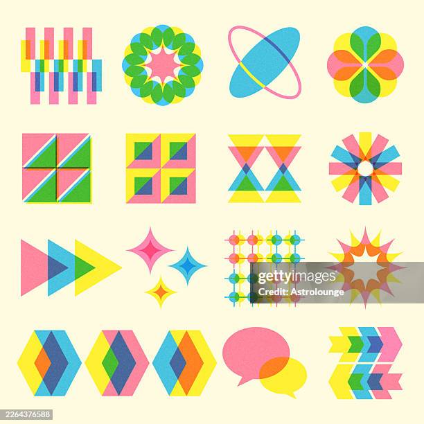 vector risograph style abstract design elements - risograph stock illustrations