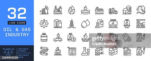 bildbanksillustrationer, clip art samt tecknat material och ikoner med oil and gas industry editable stroke line icons - naturgas