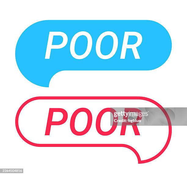 poor - blue and red speech bubble on white background - malnourished stock illustrations