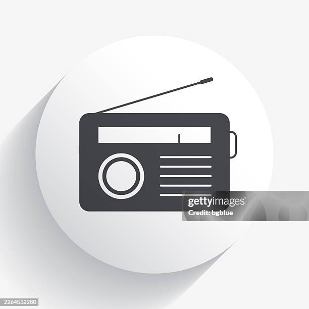 radio. icon on circle button with long shadow - transistor radio stock illustrations