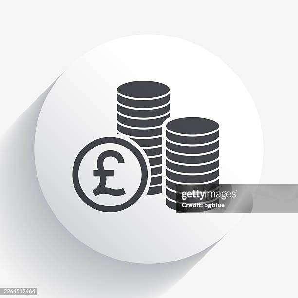 pound coins stacks. icon on circle button with long shadow - british pound stack stock illustrations