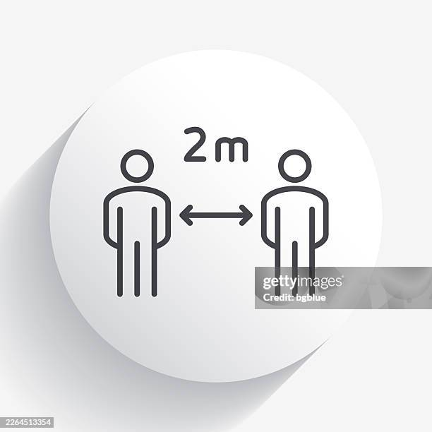 social distancing - 2 meters. icon on circle button with long shadow - 3d metric stock illustrations