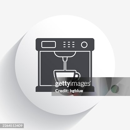 Coffee machine. Icon on circle button with long shadow Coffee machine. Icon on circle button with long shadow
