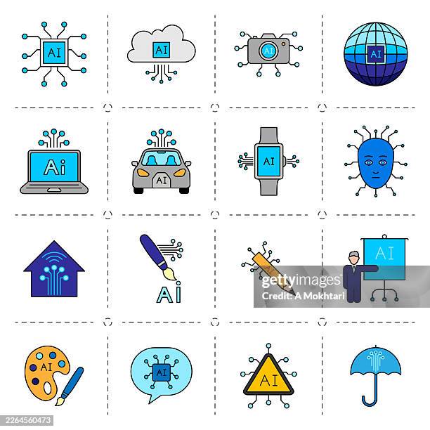artificial intelligence innovation icons set. - robotic process automation stock illustrations