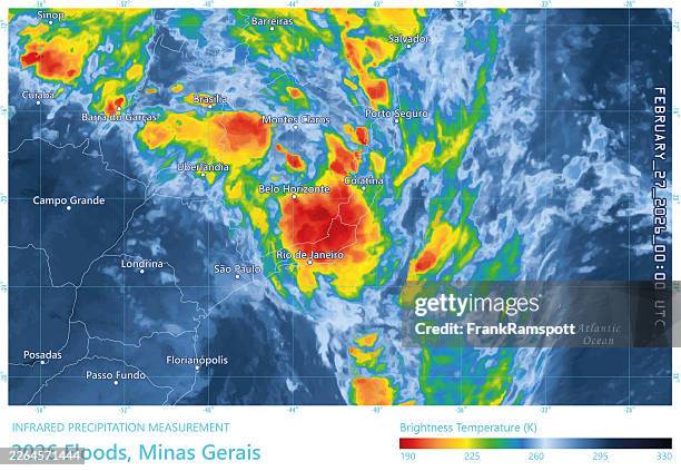 ilustraciones, imágenes clip art, dibujos animados e iconos de stock de inundaciones 20260227 00utc mapa de precipitaciones de minas gerais - carta metereológica