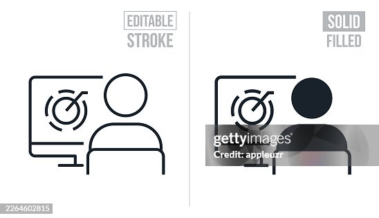 Engineer Working On A Project At A Computer - Editable Stroke And Solid Icons Engineer Working On A Project At A Computer - Editable Stroke And Solid Icons