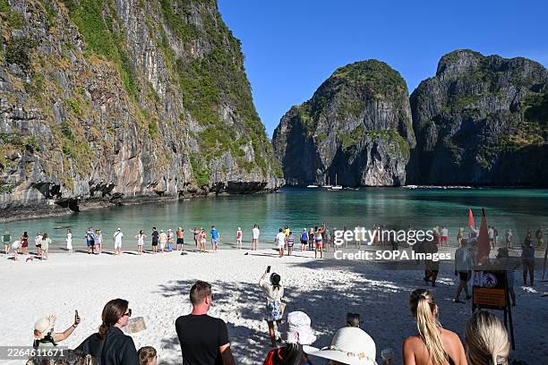 Tourists visit Maya Bay beach on Thailand's Phi Phi Leh Island.