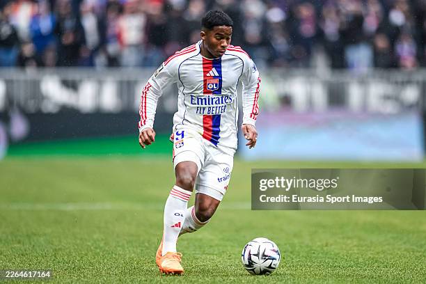 Endrick Sousa of Olympique Lyonnais runs with the ball during the Ligue 1 McDonald's match between Lyon and Lille at Groupama Stadium on February 1,...