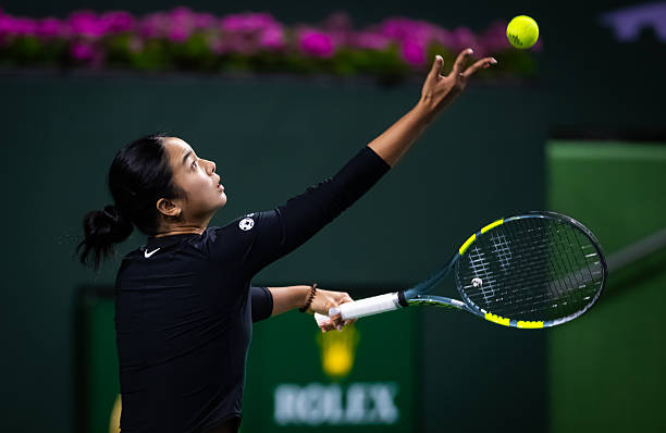 Alexandra Eala of the Philippines in action against Dayana Yastremska of Ukraine in the second round on Day 3 of the BNP Paribas Open at Indian Wells...