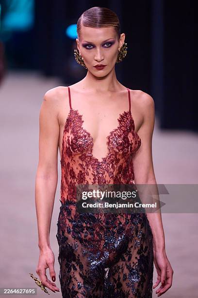 Bella Hadid walks the runway during the Saint Laurent Womenswear Fall/Winter 2026-2027 show as part of Paris Fashion Week on March 03, 2026 in Paris,...