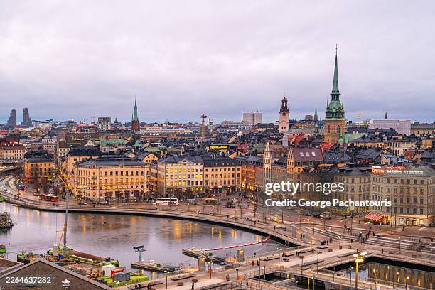 cityscape of stockholm, sweden with historic architecture - stockholm stock-fotos und bilder