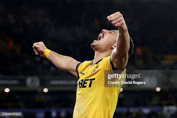 Andre of Wolverhampton Wanderers celebrates scoring his team's second goal during the Premier League match between Wolverhampton Wanderers and...