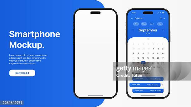 smartphone calendar app ui kit mockup – modern mobile scheduling interface design - website mockup stock illustrations