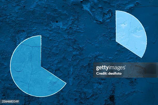 one pie chart with two separated flying off divisions parts on graph - social isolation stock illustrations