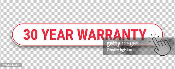 30 year warranty - 3d click web button with hand cursor on blank background - 30 year stock illustrations