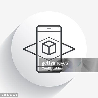 Augmented reality with smartphone. Icon on circle button with long shadow Augmented reality with smartphone. Icon on circle button with long shadow