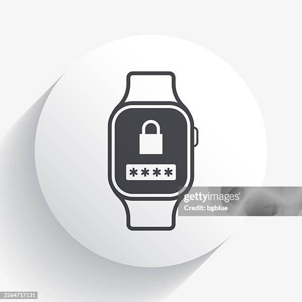 smartwatch with password. icon on circle button with long shadow - computer lock white background stock illustrations