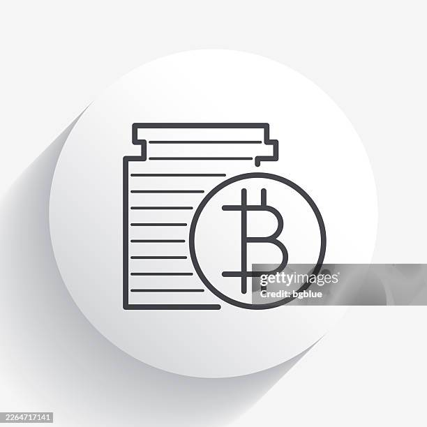 bitcoin coins stack. icon on circle button with long shadow - coin stack white background stock illustrations