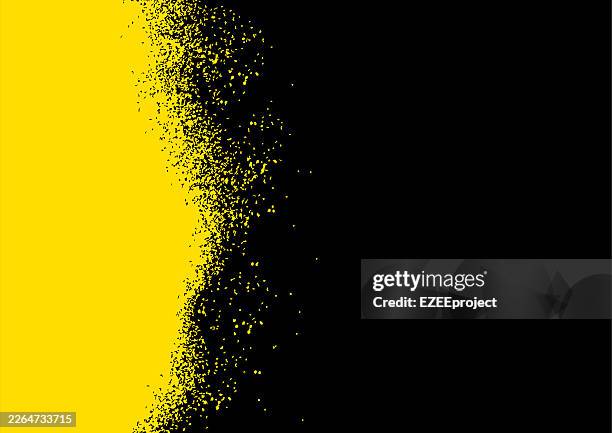 abstract yellow and black grainy stipple texture background. grunge distressed spray paint effect on yellow background. modern halftone dot transition texture for poster design - sequins background stock illustrations